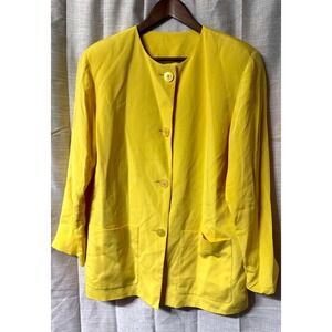 Women's Vintage Over-Size Dana Buchman Yellow Silk Button up Jacket W/Pockets 10